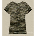 Patrón de camuflaje estampado de moda de algodón de la señora camiseta de cuello redondo camiseta